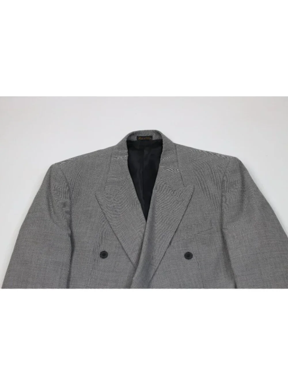 Vtg 90s Mens 46R 2 Piece Wool Blend Houndstooth Double Breasted Suit 40x30 Gray
